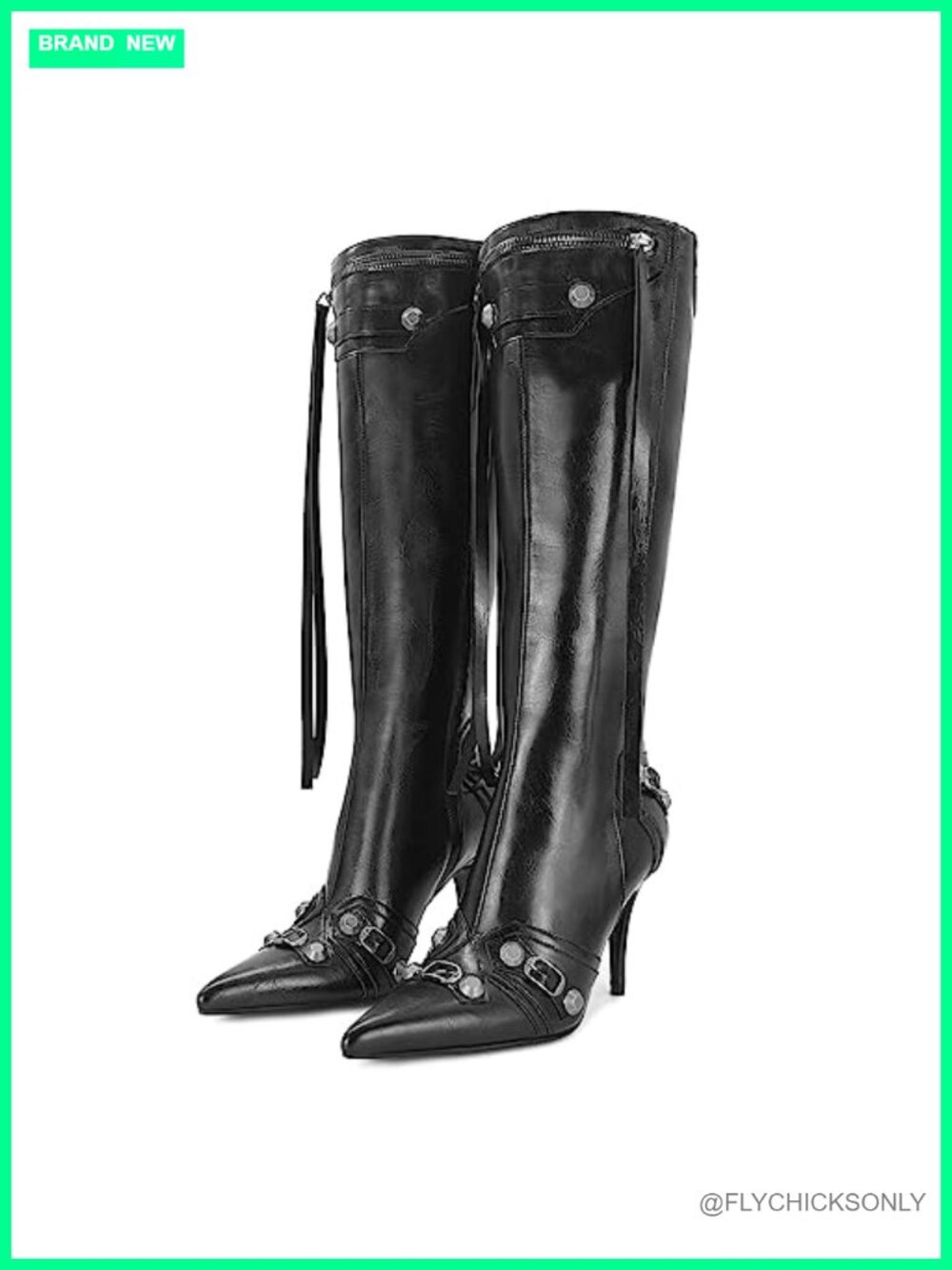 Dsevht Women's Stiletto High Heel Knee High Boots Pointed Toe Faux Leather